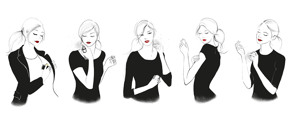 Ilustración guía de uso perfumes Bulgari