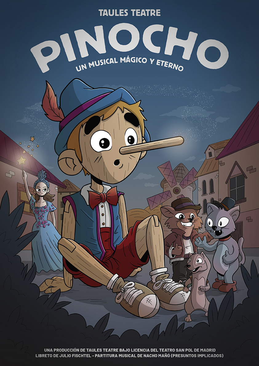 Ilustración para el cartel del musical Pinocho realizado por el ilustrador Adrià González.