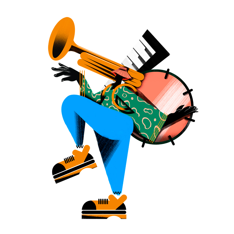 Agencia de ilustración June Illustration, ilustrador Dalton Albertin, el hombre orquesta