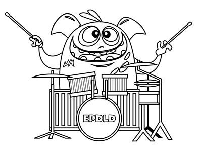 Dibujo para colorear de un monstruo tocando la batería
