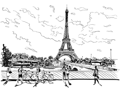 Dibujos para colorear de la Torre Eiffel en la ciudad de París