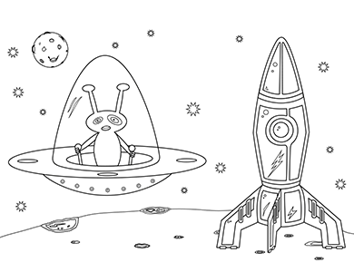 Dibujos para colorear de marcianos y cohetes