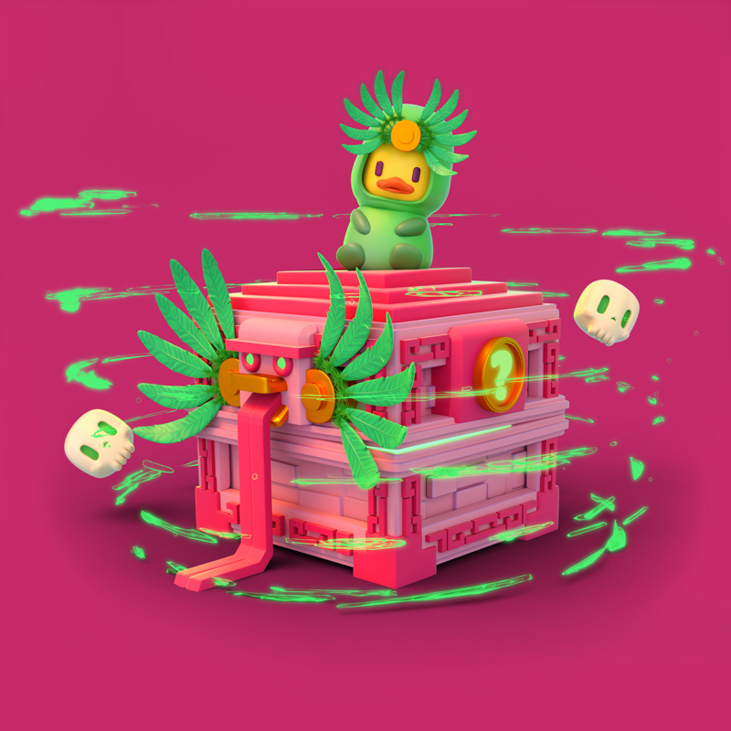 ilustración 3D caja azteca