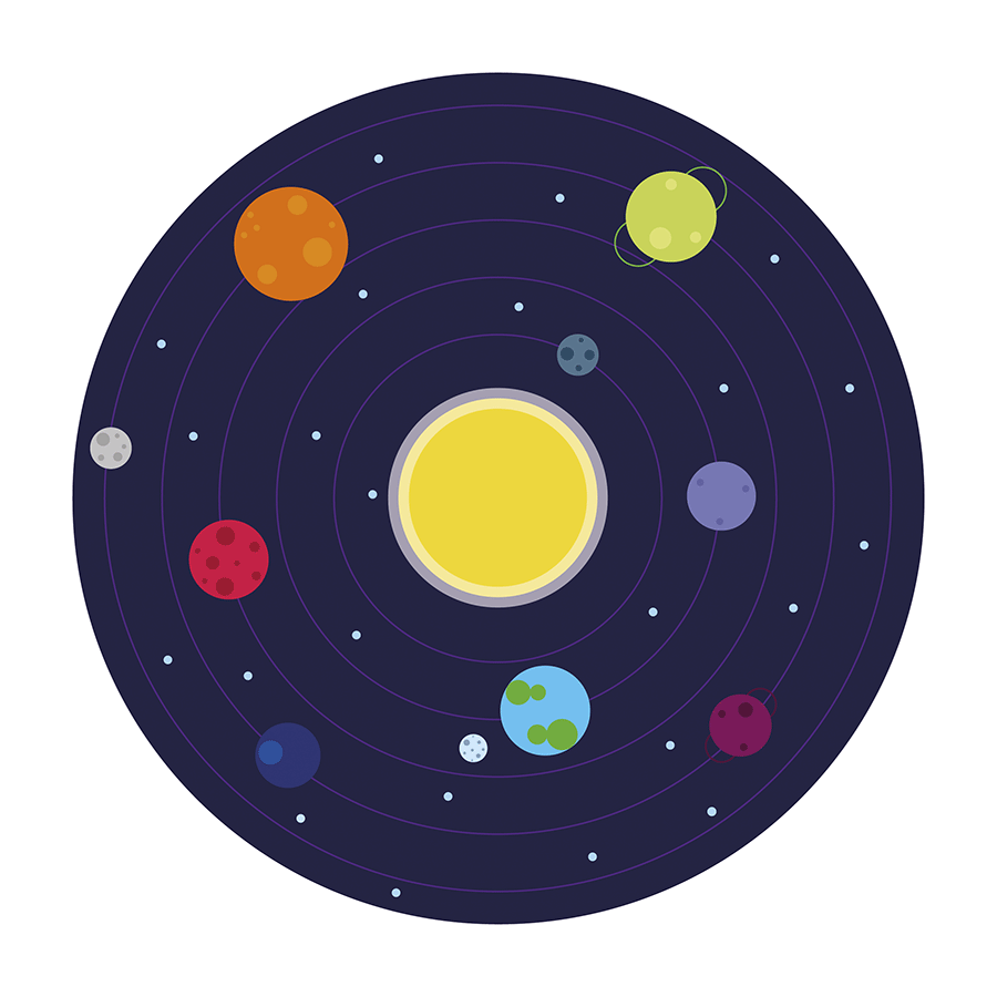 Ilustración libro infantil "Círculos", planetas.