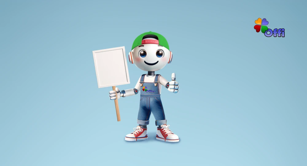 Ilustración mascota Offi, vista 4.