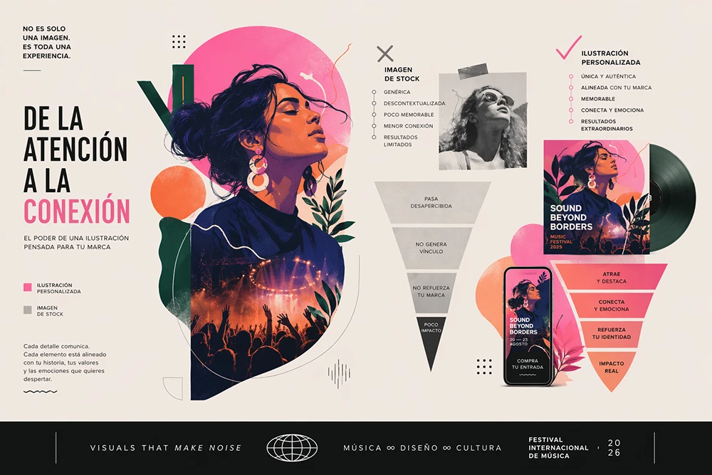 Ilustración Vs Stock, de la atención a la conexión.