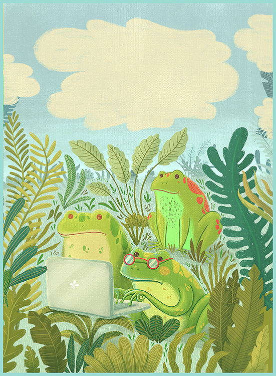 Ilustrador Mathias Townsend, ilustración ranas frogs